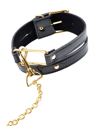 Fetish Fantasy Gold Collar and Leash - Black PD3978-23