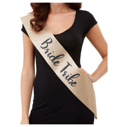 Deluxe Glitter Bride Tribe Sash - Gold and Black