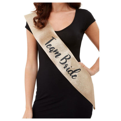 Deluxe Glitter Team Bride Sash - Gold and Black