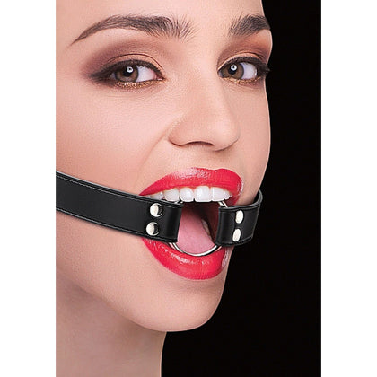 Ring Gag With Leather Straps - Black